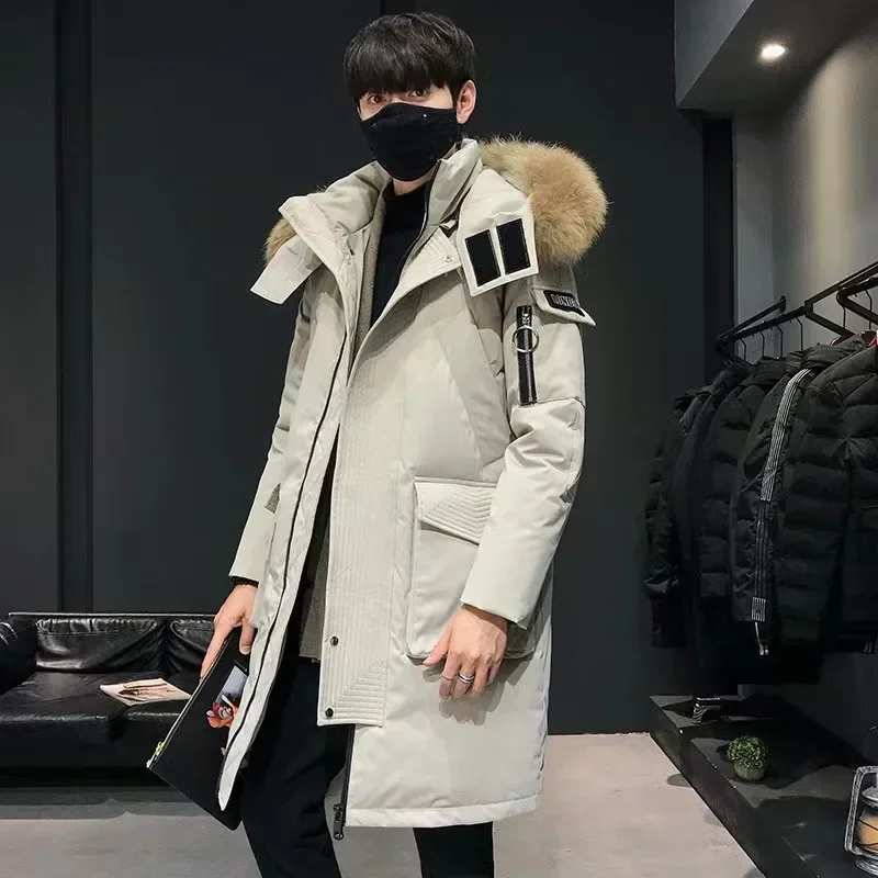 Parka de pato branco masculino e feminino, casaco de gola grande, casaco espesso de comprimento médio, casaco quente, inverno, 2024