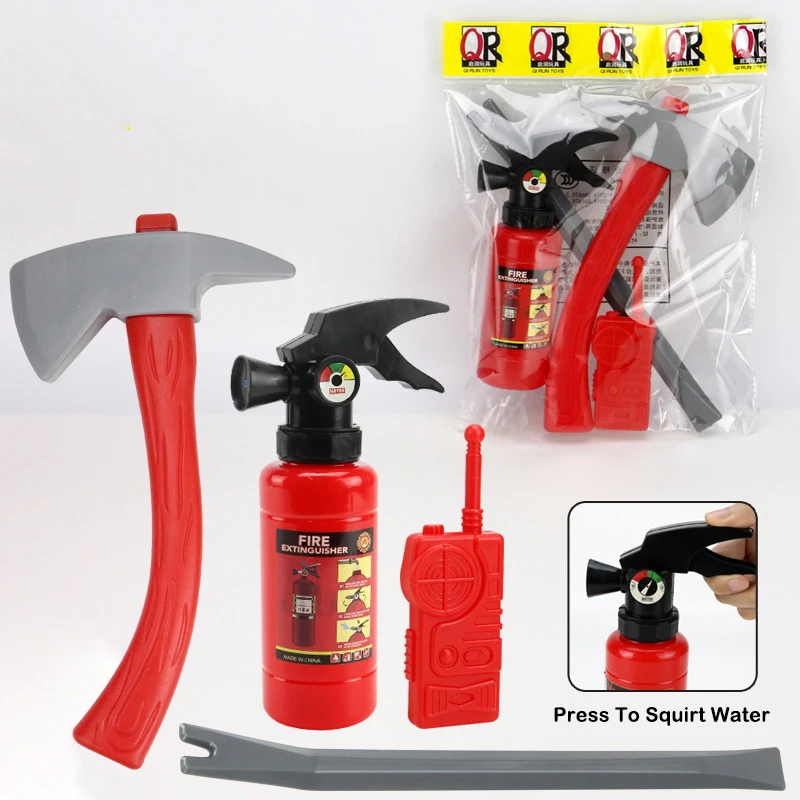 Children's Firefighters Dress Up Games Suit Halloween Cosplay Toys Simulation Fire Extinguisher Axe Crowbar Walkie Talkie Model