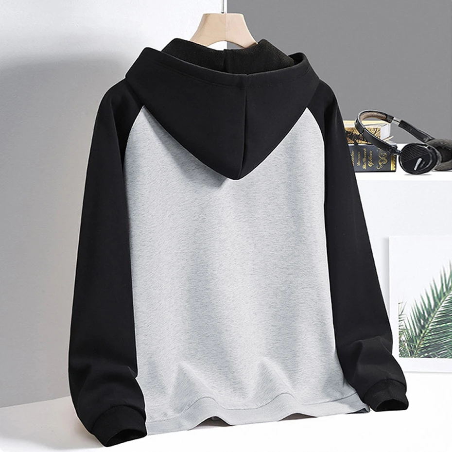 Zipper Hoodie Jacket Men Fashion Casual Contrast Color Sleeve Patchwork Hoodie Male Spring Autumn Hoodies Plus Size 5XL