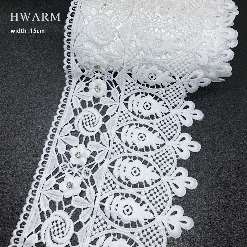 5yard 15cm African 3d Lace Fabric 2022 With Rhinestone Arts Craft Sewing Wedding Decoration Water Soluble Embroidery Trimming