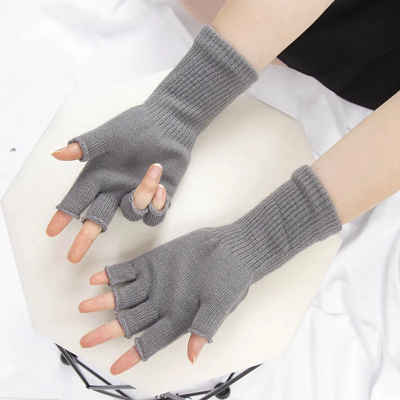 Guantes de medio dedo sin dedos Unisex, guantes de algodón de punto de lana, guantes de trabajo cálidos, blanco y negro, otoño e invierno, 2022