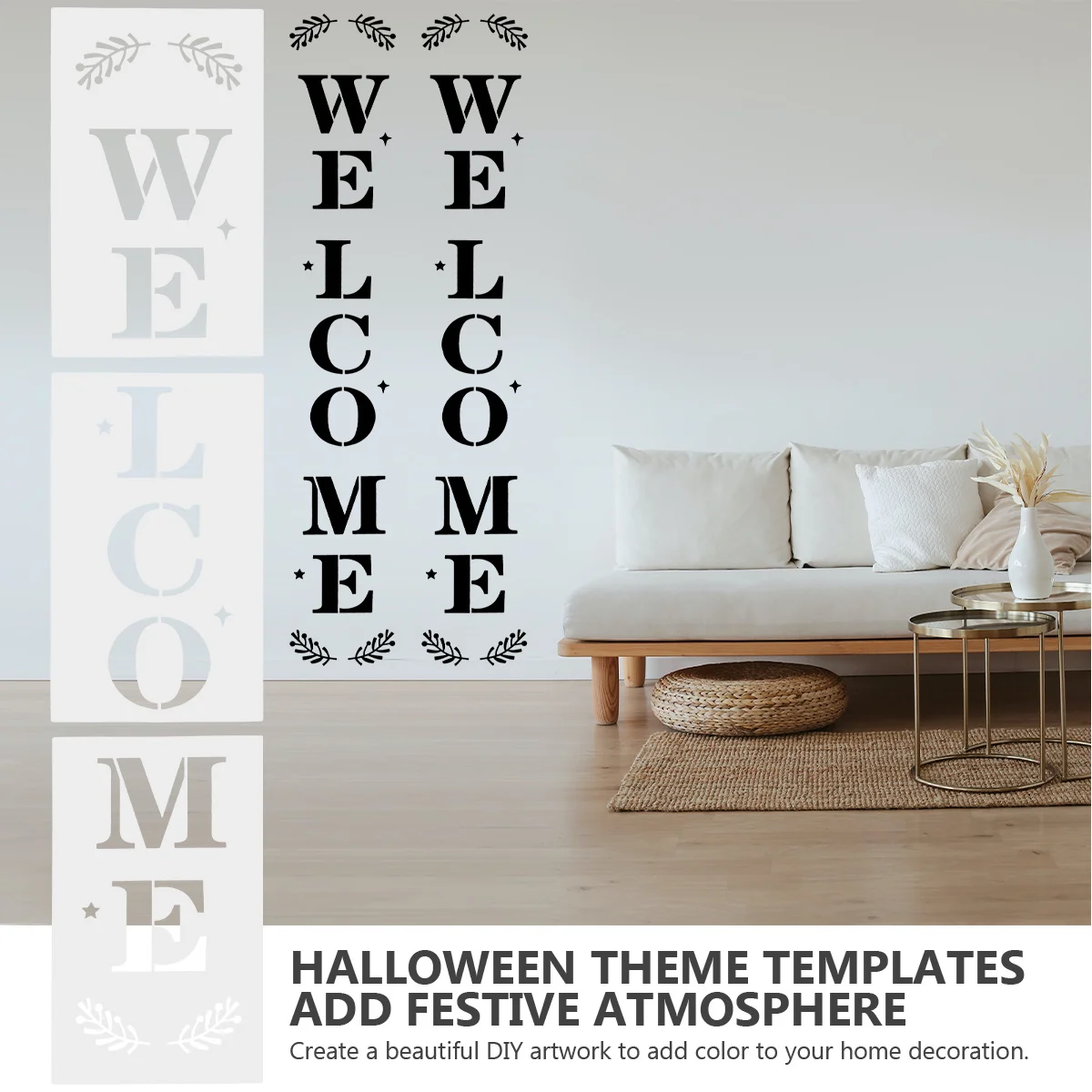 

6Pcs Plastic Drawing Stencils Reusable Painting Templates for Wood Doors Porch Welcome Sign Hollow Letter Mold Template