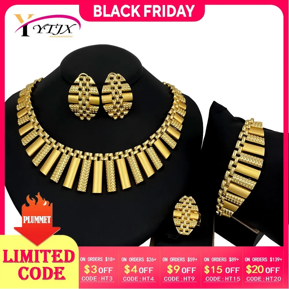 

YTJX 2025 New Design Jewelry Set African Dubai Nigeria Wedding Gifts 18K Gold Color Necklace Bracelet Earring Sets For Women