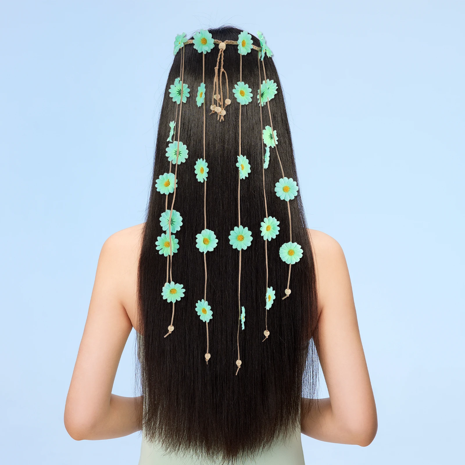 

Floral Headband Light Green Boho Crown Hair Decorations Women Adjustable Flower Accessories Vibrant Colors Long Lasting Fade