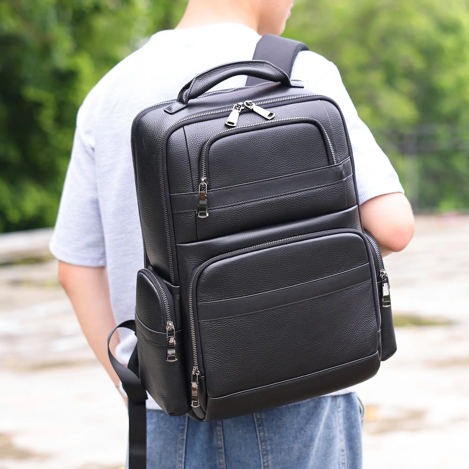 

Двухслойный кожаный рюкзак для мужчин, большая вместительная дорожная сумка, деловая компьютерная сумка с USB-зарядкой, рюкзаки для ноутбука