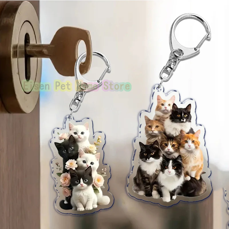 Funny Cat Key Chain Keychains Ring for Accessories Bag Pendant Keyring Jewelry Cute Animal Pet Llaveros Friends Gifts Cool Cats