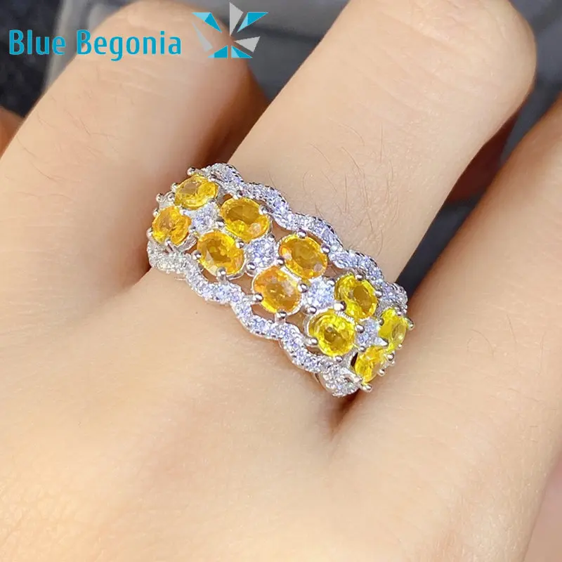 Natural Yellow Sapphire Ring 925 Sterling Silver Ladies Gift Simple Birthday Gift Wedding Gift Wedding Rings 3*4mm Gemstone