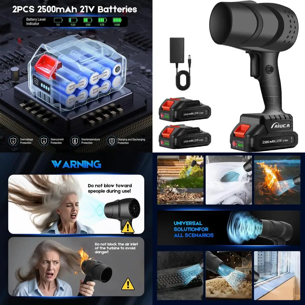 

21V 2500mAh Dual Battery Cordless Leaf Blower, High-Speed Adjustable Handheld with 250,000 RPM & 130 MPH Airflow, Lightweight fo