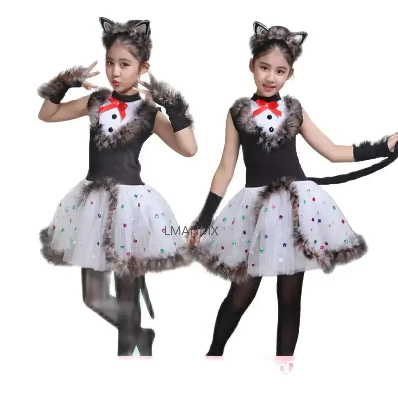 2024 Kitten Cat Dance Girl kostium na halloween współczesne kostiumy do tańca dziecięce ubrania sceniczne taniec nowoczesny kostiumy jazzowe dla dziewczynek