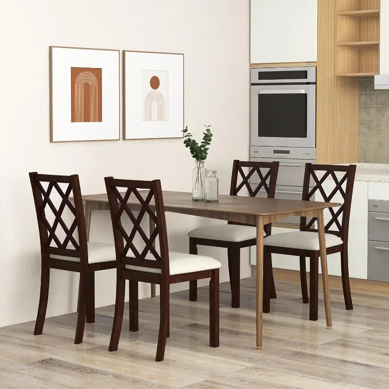 Wood Dining Chairs Set of 4, Farmhouse Kitchen Chair with Rubber Wood Legs, Max Load 400 Lbs