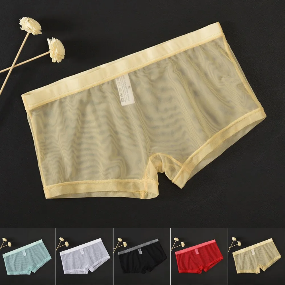 

Mens See Through Brazilian Underwear Sexy Lingerie Soft Mesh Pants Transparent Boxer Briefs Ultra-Thin Underpant Men's Clothing