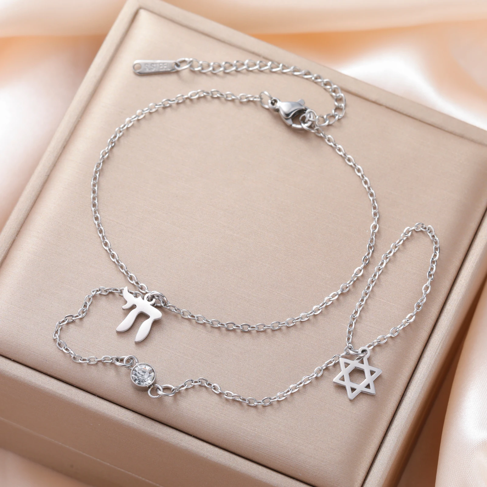 Skyrim نجمة داود تشاي واضح الزركون فنجر سوار المرأة الفولاذ المقاوم للصدأ الذهب اللون أساور تميمة المجوهرات اليهودية هدية #2