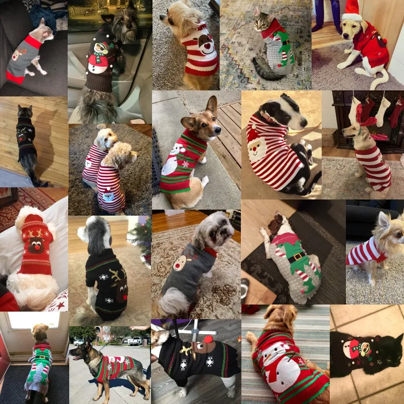 Christmas Dog Sweater Winter Warm Dog Clothes Pet Coat Cartoon Knitted Dog Dress Chihuahua Jacket Kitten Puppy Striped Clothing