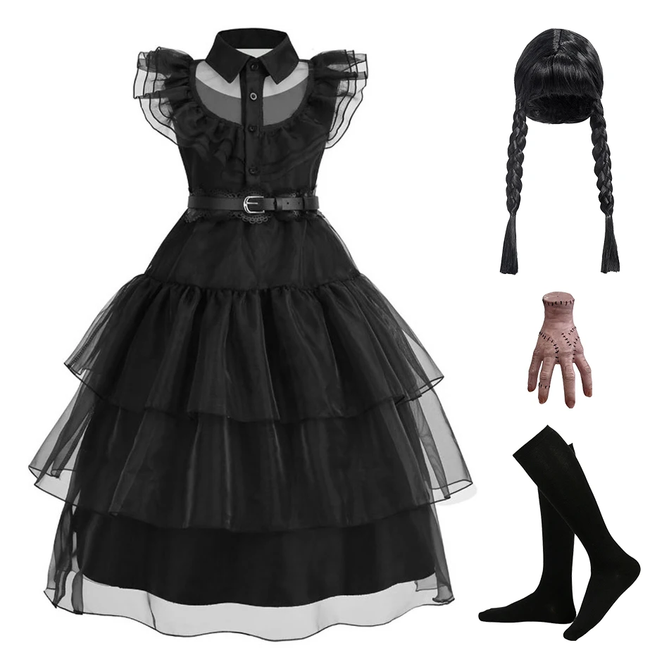 

Christmas Child Carnival Party Outfit Halloween Costumes Kids Addams Cosplay Dresses Girls Wednesday Princess Dress Up Clothes