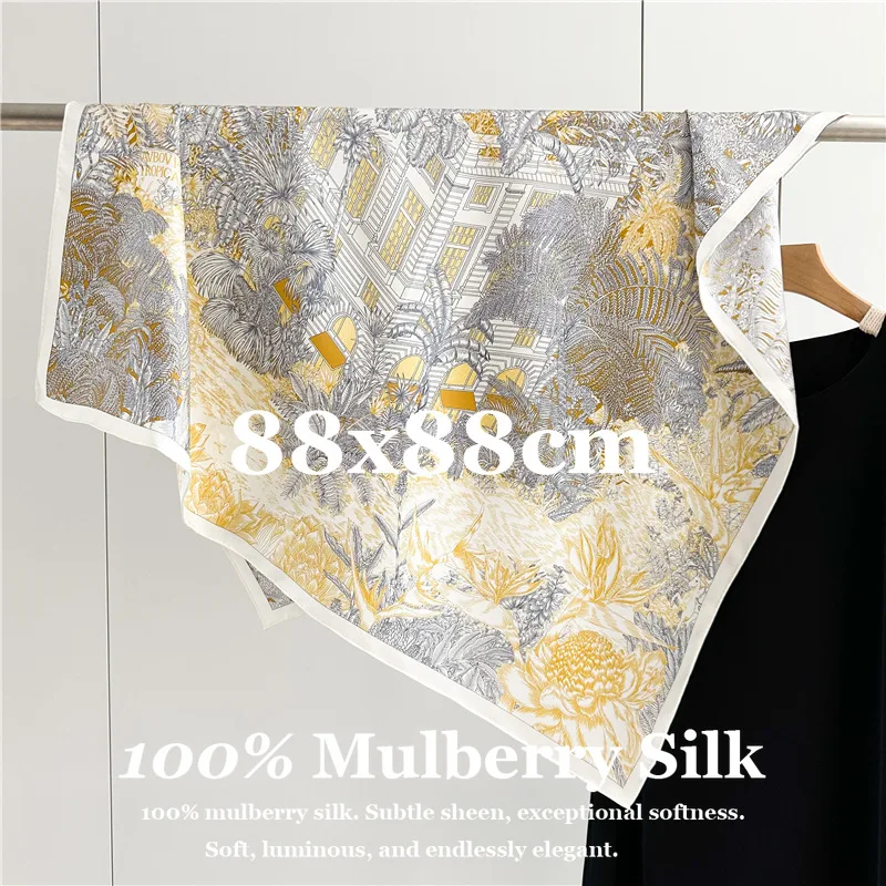 

New 100% Real Silk Scarf Gift for Her 88x88cm Smooth Hand-Rolled Hem Hijab Silk Vintage Wrap Shawl Lightweight Hair Band Bandana