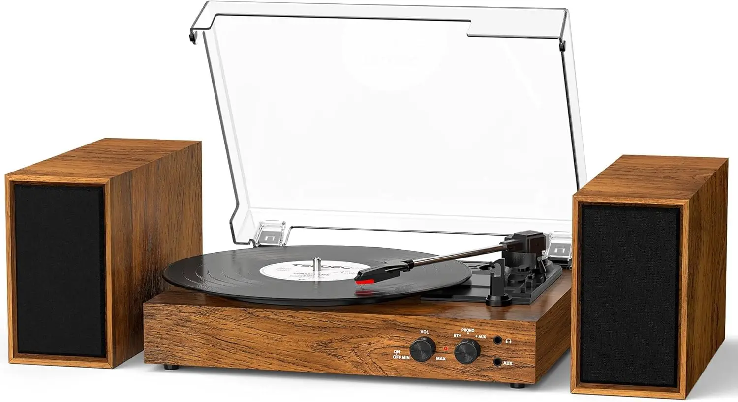 Vintage Bluetooth Turntable with External Speakers, 3-Speed Record Player for PC Recording