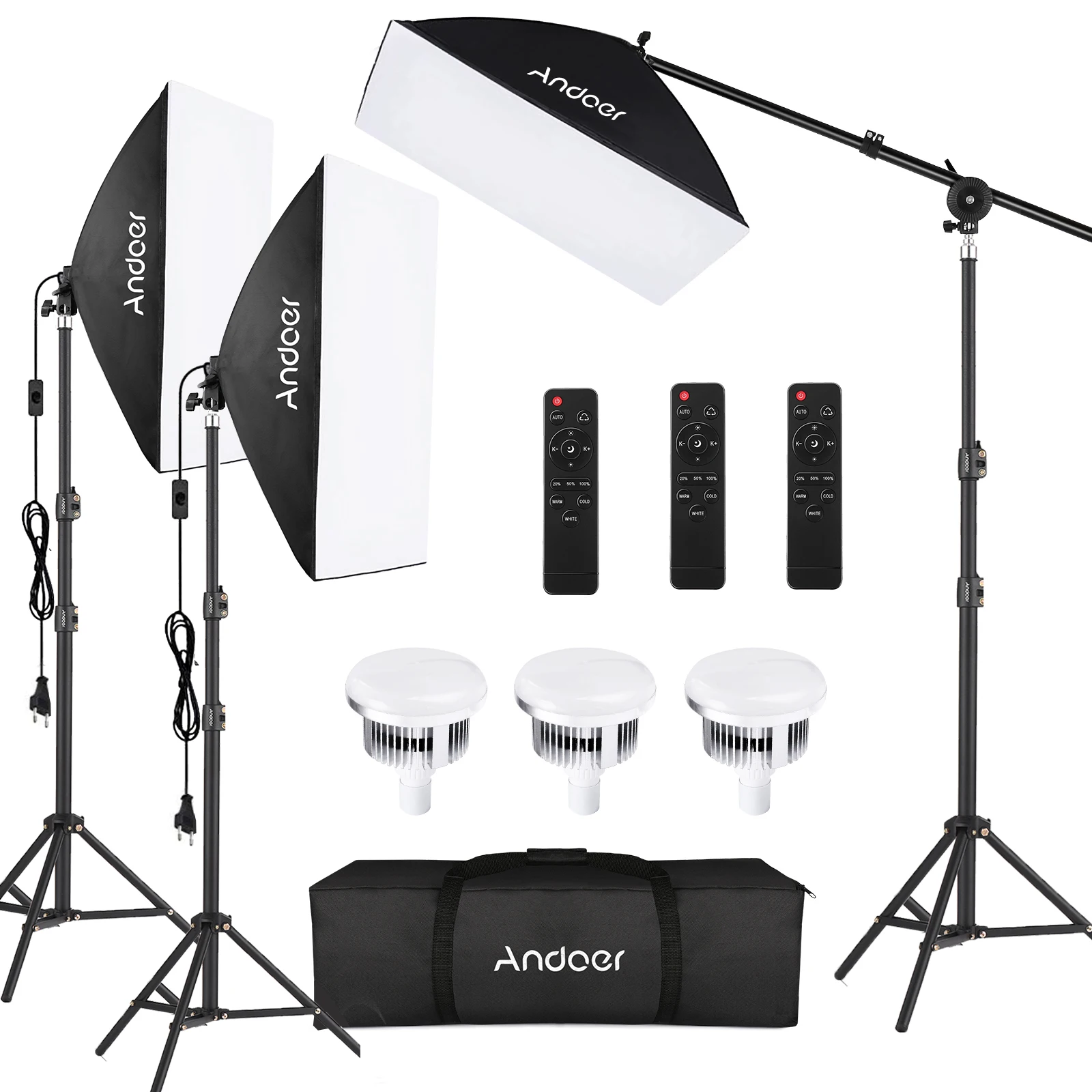 Andoer Studio Photography Light Kit Softbox Lighting Set with 85W 2800K-5700K LED Light + 50x70cm Softbox for Studio Photo Video