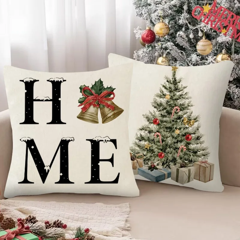 Merry Christmas Tree Throw Pillow Covers,45x45cm Holiday Cushion Case Decoration for Home Sofa Couch Set of 4