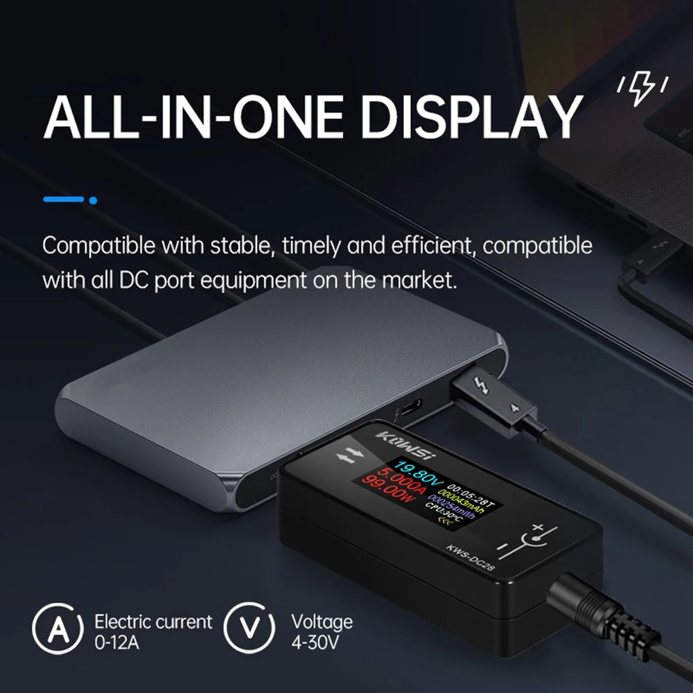DC 4~30V 12A Digital Voltmeter Voltage Current Capacity Power Indicator Test KWS-DC28 Intelligent Interface Tester TFT Display