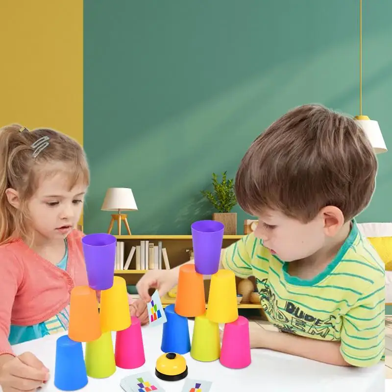 Intellectual Flying Stacking Stack Cups Funny Stacking Game for Kids 2 Player Cup Game Quick Speed Cup Stack Games with Bell