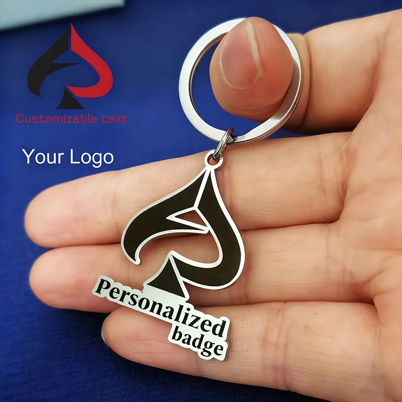 Porte-clés personnalisé sur mesure, motif logo découpé en acier inoxydable, design tendance, porte-clés commémoratif personnalisé dans un style minimaliste de luxe léger