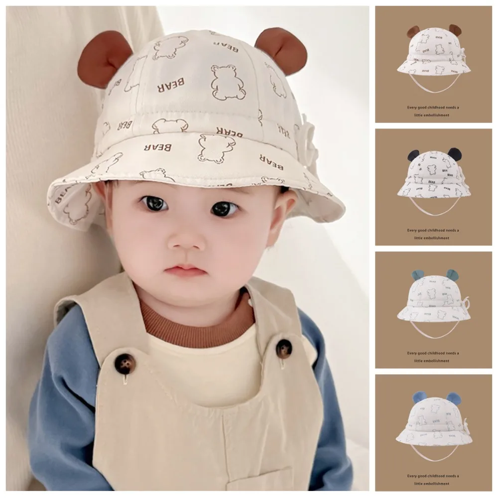 

New Trendy Bucket Hat Anti-Sun Adjustable Fishing Cap Cute Bear Breathable Fisherman Hat Summer