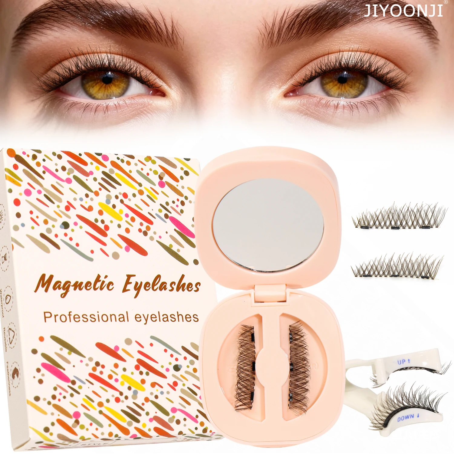 1 Pair, Reusable Magnetic Eyelash Set, Comes with Eyelash Curler and Mirror, Brown Magnetic Eyelashes, Natural Long Cross-Style, No Glue Needed, Suitable for Sensitive Eyes, Beautifully Packaged, Suitable for Gifting/Personal Use, Easy to Carry