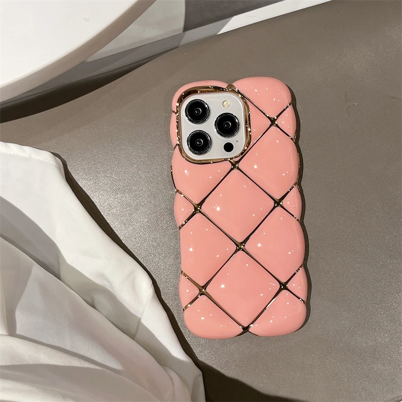 Diamond Lattice Pattern Plating Soft Silicone Phone Case For iPhone 17Air 16 11 12 13 14 15 Pro Max Air Cushion Shockproof Cover view 4