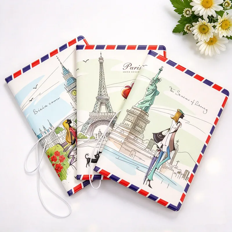 Casual Passport Protective Covers Embossed Print Eiffel Tower Big Ben ID Card Holders Waterproof Travel Document Passport Cases