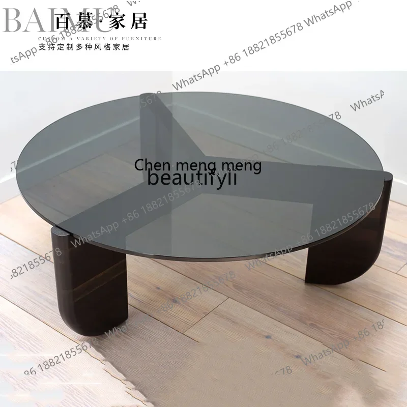 New arrive Japanese-style solid wood coffee table living room home light luxury modern simple Nordic rock slab round coffee tabl