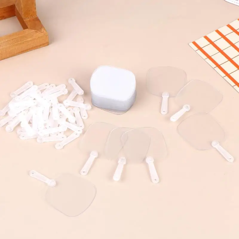 50Pcs Mini Transparent Plastic Hand Fan DIY Painting Clear Fan Lightweight Reusable Craft Fan For Kids Handmade Party Gift