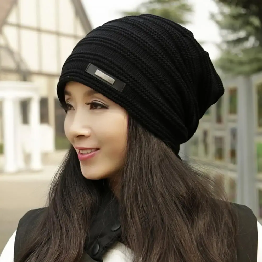 

Fall Winter Piled Hat Baggy Knitted Elastic Keep Warm Good Elasticity Thermal Insulation Outdoor Beanie Anti-slip Cap