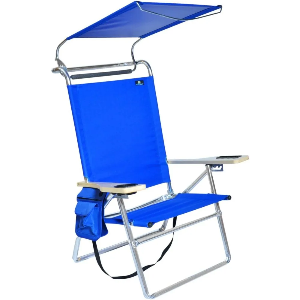

Deluxe 4 Reclining Positions Lightweight High Aluminum Beach Chair with Canopy Shade for Adults, Drink Holder, Storage Pouch