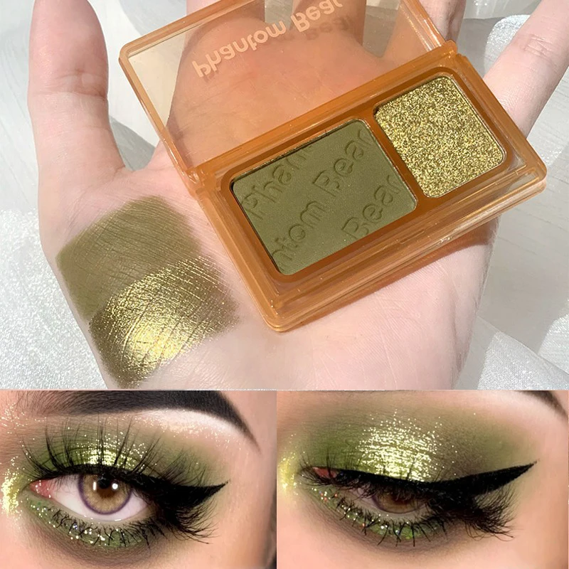 Paleta de sombras de ojos de 2 colores, sombra de ojos verde con purpurina mate, sombra de ojos roja y desnuda de neón, pigmentos, paleta de maquillaje profesional