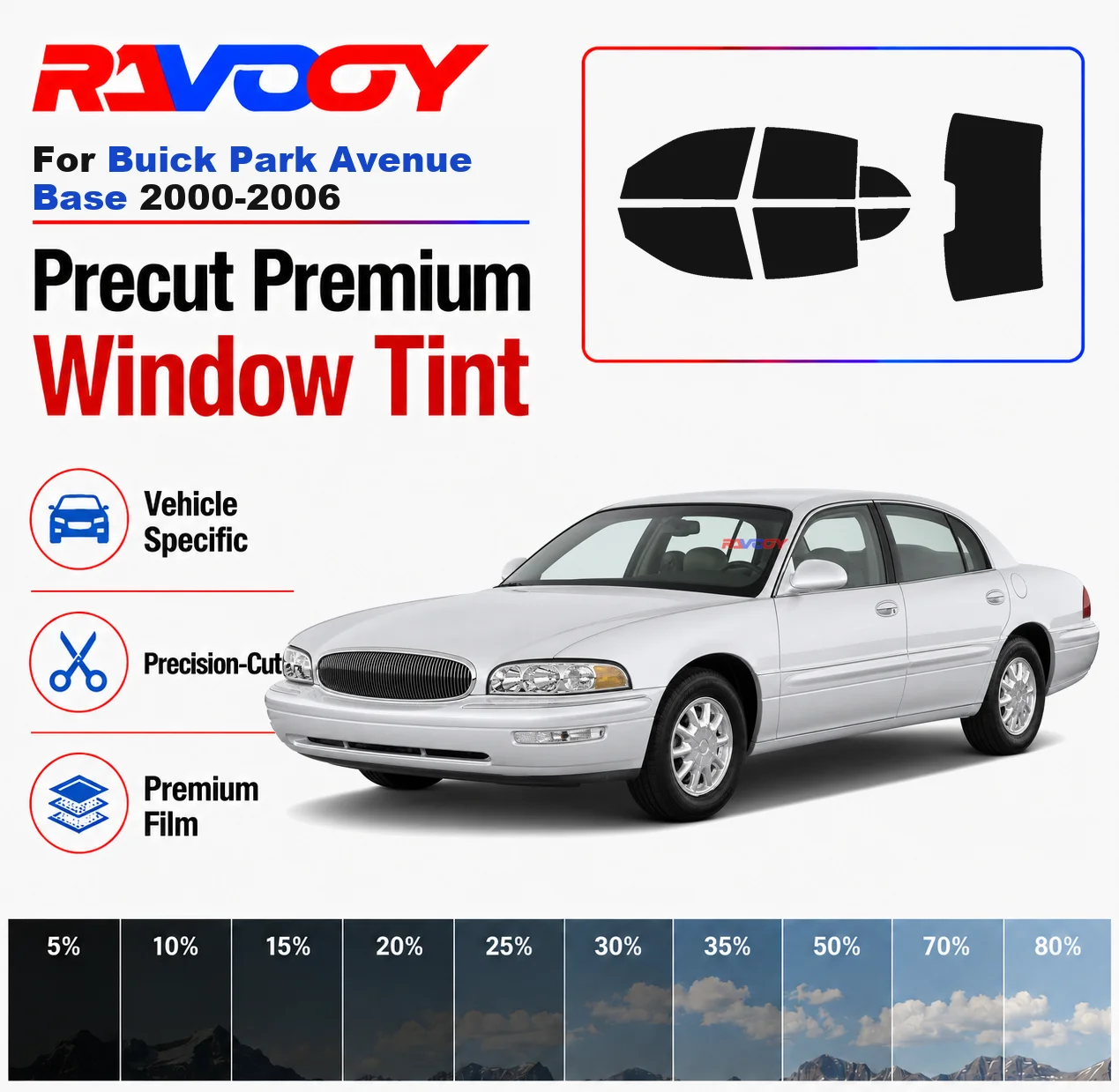 

Premium Precut Window Tint Kit Front Windows Rear Windows Rear Windshield For Buick Park Avenue Base 2000-2006 Nano Ceramic Film