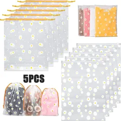 Criativo Portátil Outing Travel Storage Bag, Pequena Daisy Frosted Bag, Embalagem Bag, Shoe Clothing Sorting Bag, Sub-embalagem, Novo, 5Pcs