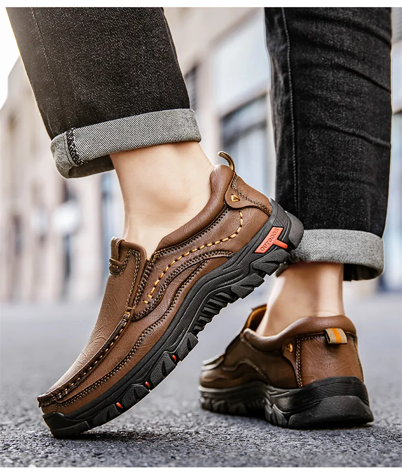 Neue handgefertigte Lederschuhe für Herren, Outdoor-Slipper, lässige Herrenschuhe, modische flache Herren-Fahrschuhe, Mokassins, Wanderschuhe – Detail 15