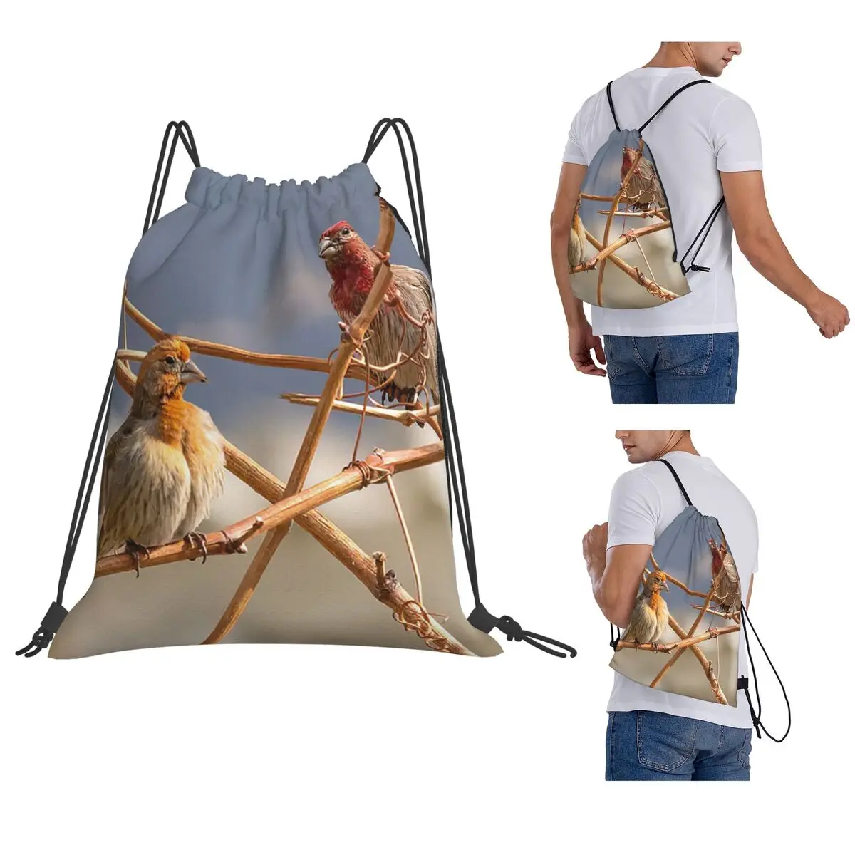 House Finches Of Different Colors Backpacks Casual Drawstring Bundle Pocket Sports Bag Book Bags for Travel School