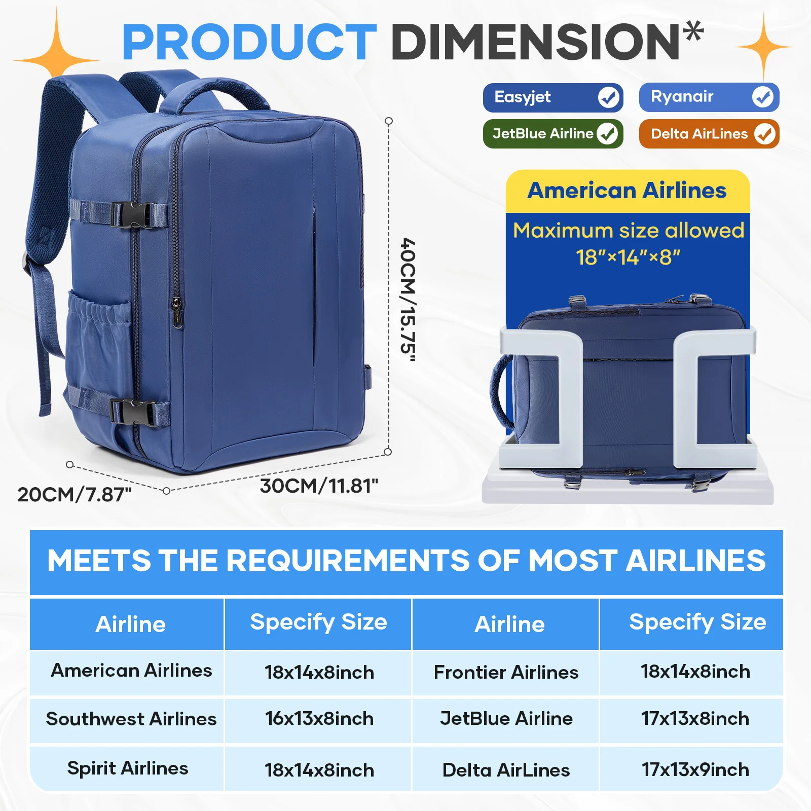 Zaino Ryanair 40x30x20 – Bagaglio A Mano Da Cabina Per Viaggi Brevi, Con Scomparto PC - copertina