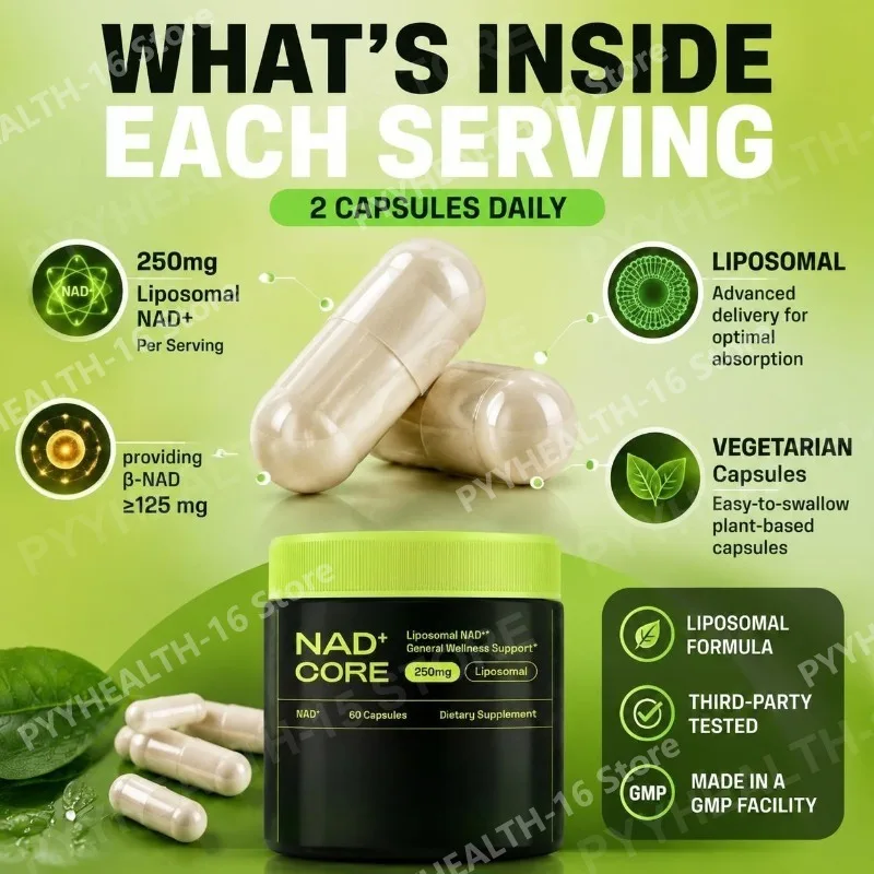 Liposomal NAD+ Capsules for Cellular Energy Support Healthy Aging Wellness Supplement Vegetarian Formula 120 Capsules