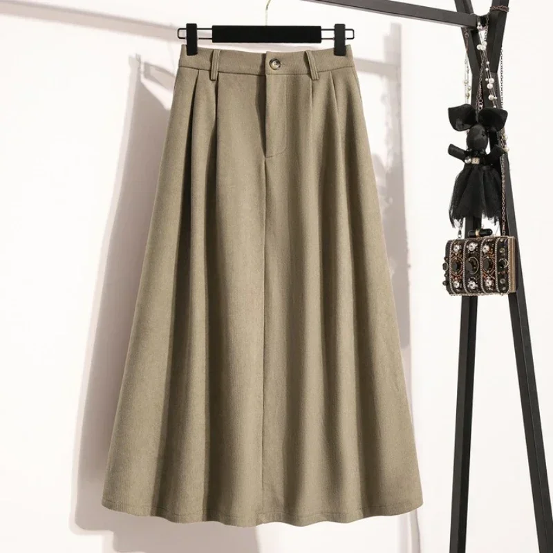 

2025 Corduroy High Waisted Plus Size Skirts Korean Style Solid Color A-line Skirt for Women Autumn Loose Pleated Umbrella Skirt