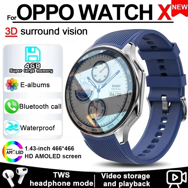 

2025 New For OPPO Watch X Smart Watch 4G Memory Music Video Bluetooth Call IP68 Waterproof AMOLED Smartwatch For TWS Earphones ﻿