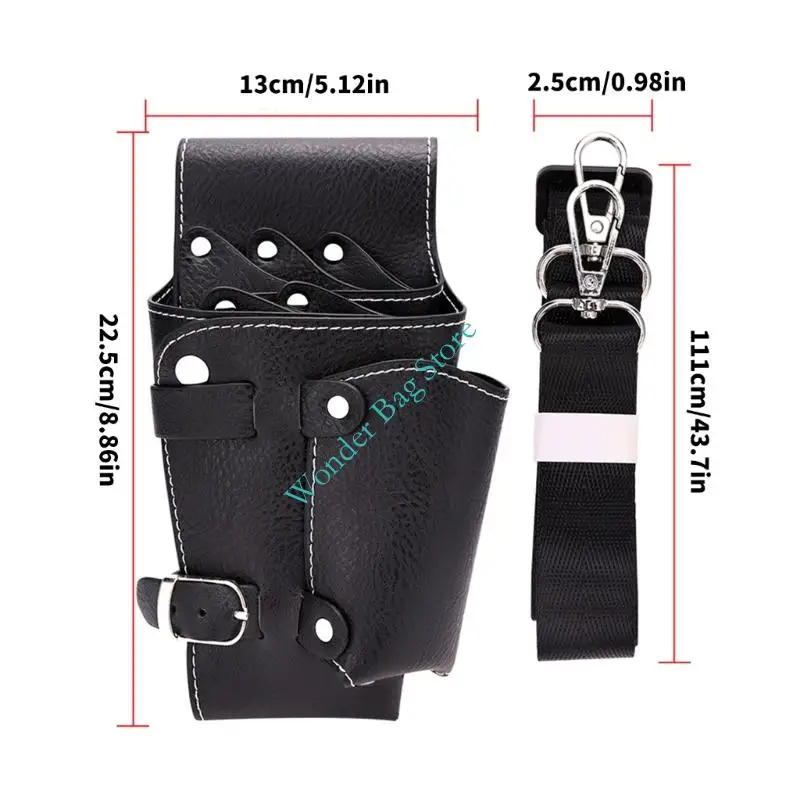 H3CB Lightweight Hairdressing Tool Bag Multi Compartment Design Secure Elastic Strap Practical PU Hair Scissors