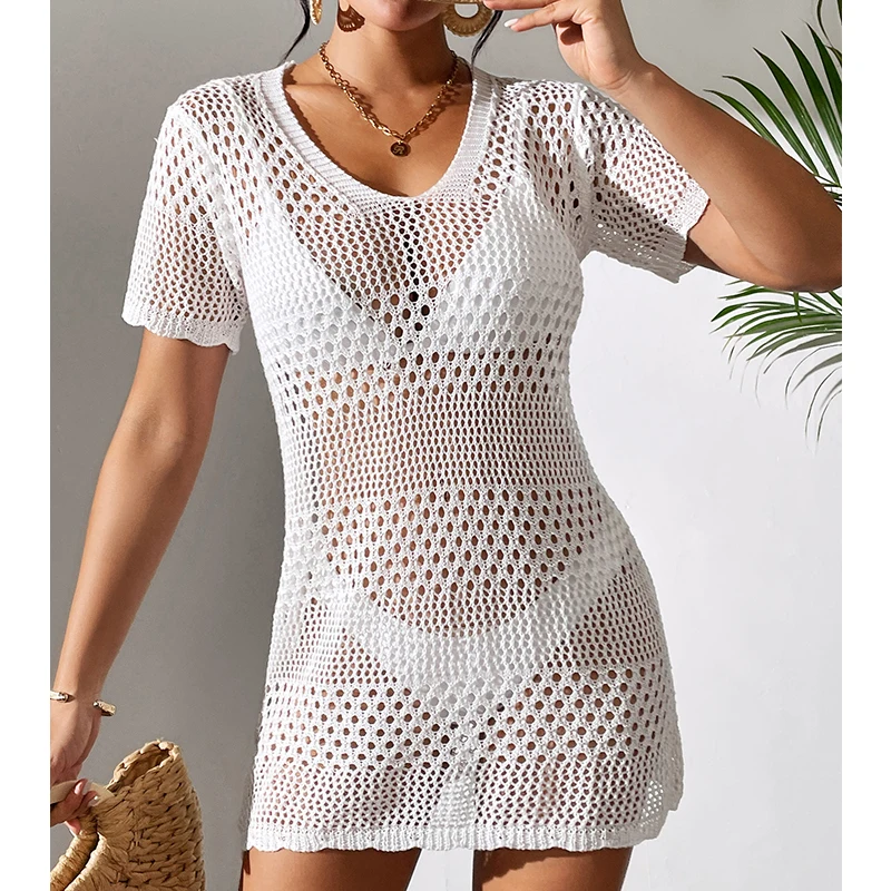 

Summer Dress Women 2024 Bikinis Cover-ups Crochet Dress Beachwear Bikini Cover Up Bathing Suit Women Beach Dresses White Outfits