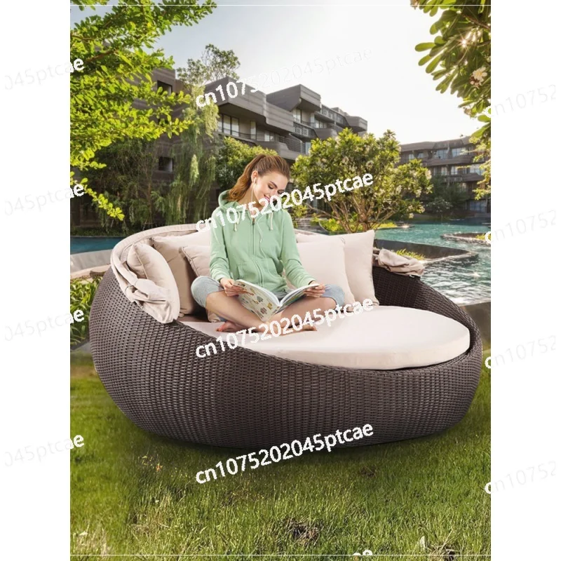 

Pool Lazy Bed Outdoor Patio Lounger Large Round Bed Outdoor Lounger Sofa Rattan Outdoor Beach Lounger Balcony Swimming