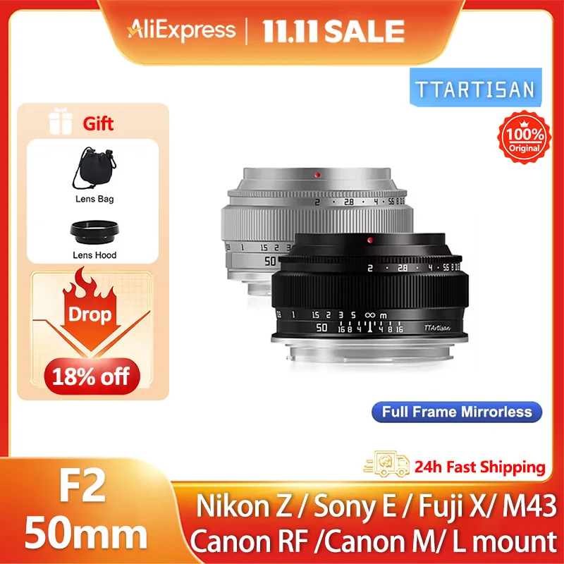 TTArtisan 50 مللي متر F2 كامل الإطار القياسية رئيس عدسة ل Fujifilm XF سوني E لايكا L نيكون Z كانون RF M43 جبل عدسة ZVE10 ZFC XT3 A7