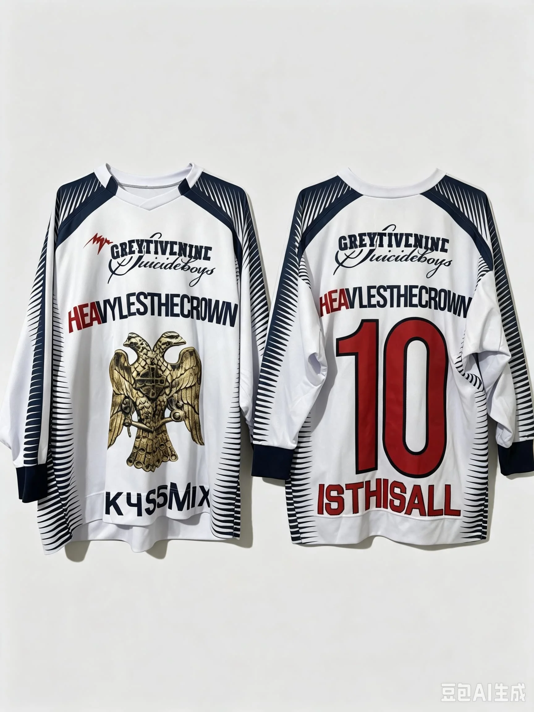 Double Sided Suicideboys G59 Soccer Jersey Long Sleeve Navy Stripe Double Headed Eagle Graphic Number 10 Print Sports Top Moto