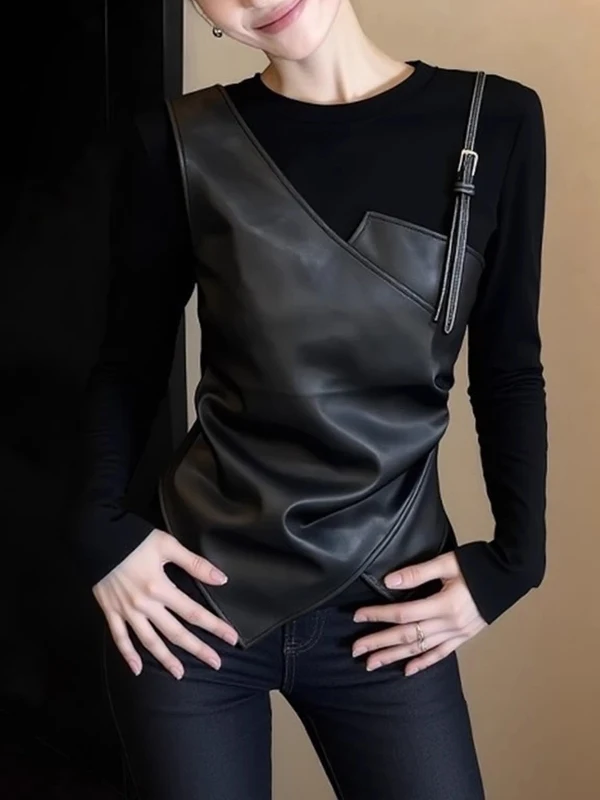 

Женская футболка Slim Fit с длинным рукавом, в стиле пэчворк, весна 2026, большие размеры, модная, повседневная, удобная, в корейском стиле