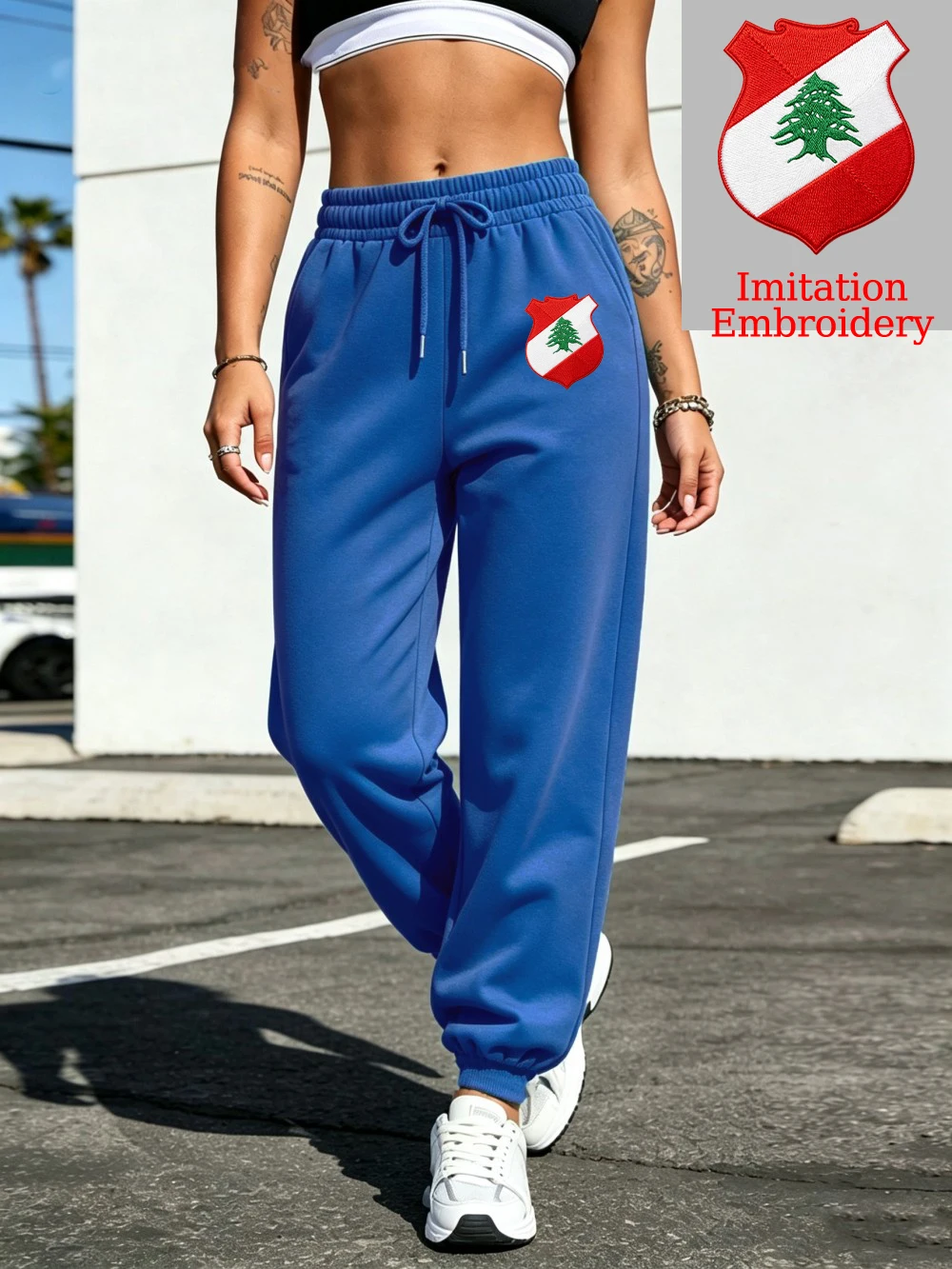 Lebanon Emblem Printing Womens Trousers Sporty Loose Fleece Sweatpants Casual Elastic Waist Jogger Pants Basics Pocket Clothes