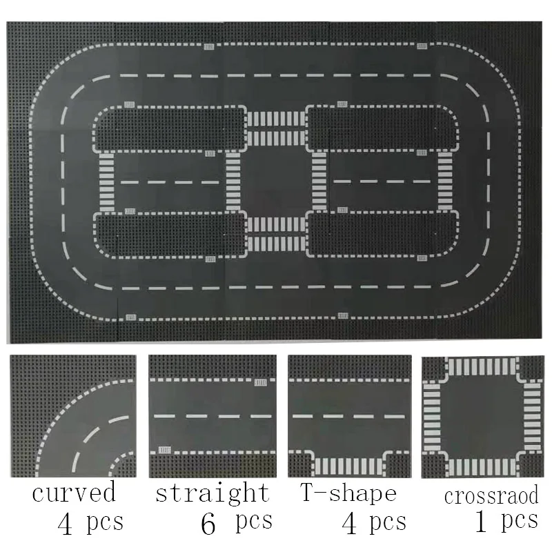 City Road Street Baseplate Straight Crossroad Curve T-Junction Building Blocks 7280 7281 Base Plate Set City